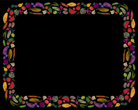Decorative frame from sketches ripe fruits and vegetablesのイラスト素材