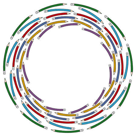 Decorative abstract round border from drawn colorful pencilsのイラスト素材