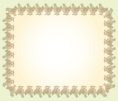 Vector card with border from outlines decorative cartoon hensのイラスト素材