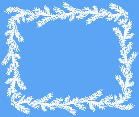 Decorative christmas card with border from drawn frozen fir tree branchesのイラスト素材