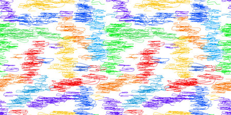 Seamless vector pattern of colorful abstract curve lines doodle scribble on white backgroundのイラスト素材