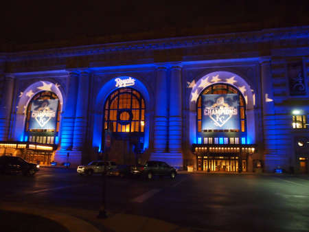 Kanas City with blue fountain for World Seriesのeditorial素材