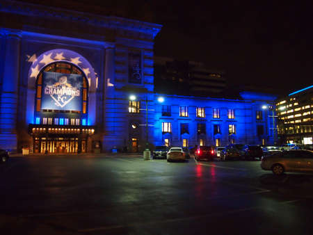 Kanas City with blue fountain for World Seriesのeditorial素材