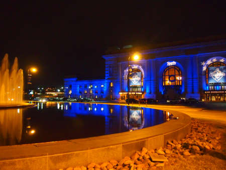 Kanas City with blue fountain for World Seriesのeditorial素材