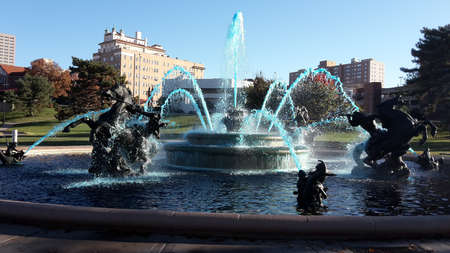 Kanas City with blue fountain for World Seriesのeditorial素材
