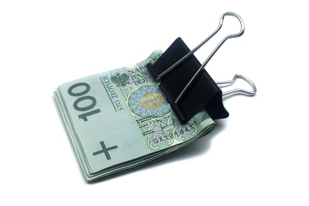 polish banknotes with clip isolated on white