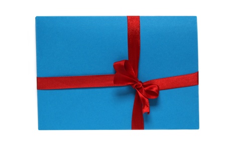blue envelope tied with red ribbon の写真素材