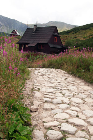 Mountain hut and path in Tatra, Polandのeditorial素材