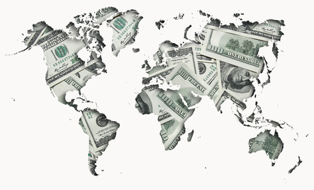 world map with one hundred dollars background