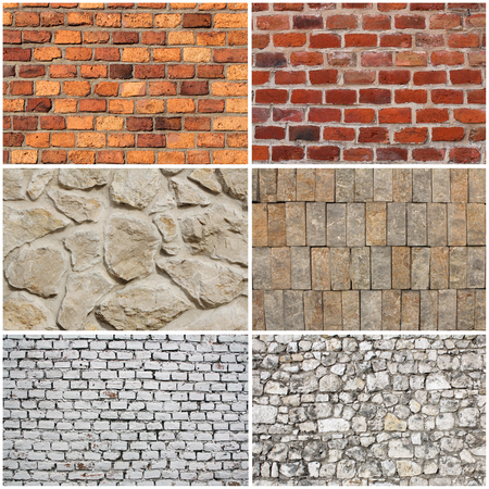 Set of different wall brick and stone textureの写真素材