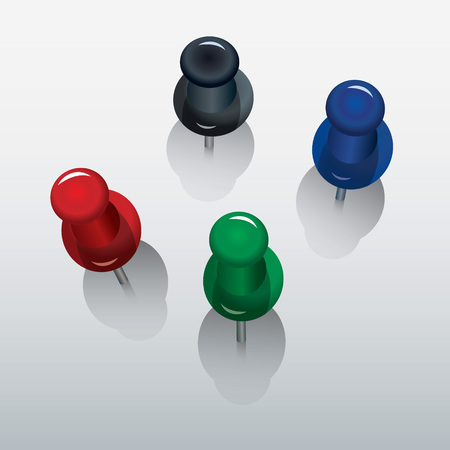 four colorful push pin with shadows