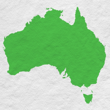 green map of Australia on white paper texture の写真素材