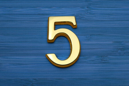 Number five, house address plate number on blue wooden の写真素材