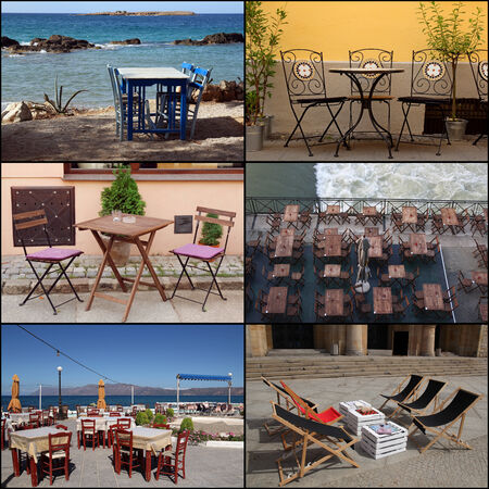 Set of street cafe, cafe tables and chairsの写真素材