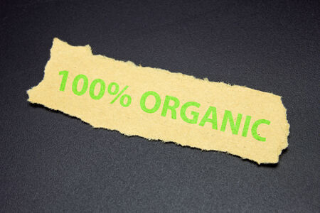 100  organic text on ripped paper, eco food labelの写真素材