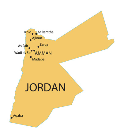 yellow map of Jordan with indication of largest citiesのイラスト素材
