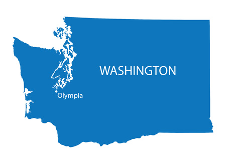 Blue map of Washington with indication of Olympiaのイラスト素材