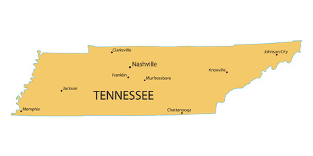 Yellow map of Tennessee with indication of largest citiesのイラスト素材