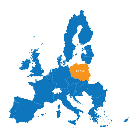 blue map of the European Union with indication of Polandのイラスト素材
