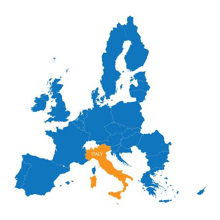 blue map of the European Union with indication of Italyのイラスト素材