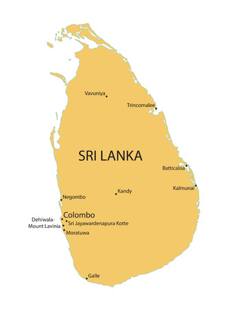 yellow map of Sri Lanka with indication of largest citiesのイラスト素材