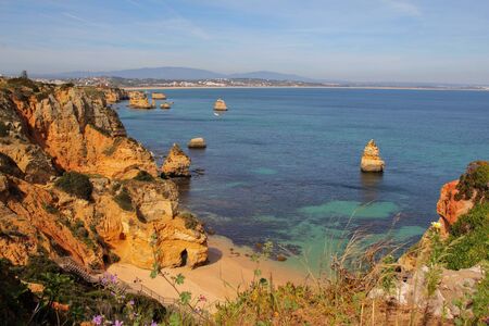 cliff coastline in Lagos, Algarve, Portugalの写真素材
