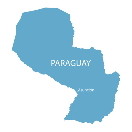 blue map of Paraguay with indication of Asuncionのイラスト素材