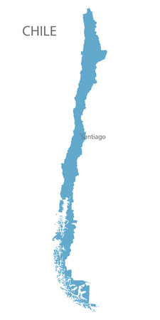 blue map of Chile with indication of Santiagoのイラスト素材