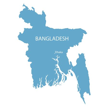 blue map of Bangladesh with indication of Dhakaのイラスト素材