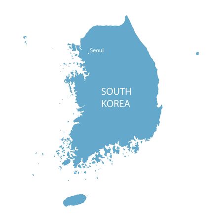 blue map of South Korea with indication of Seoulのイラスト素材