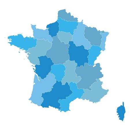 blue map of France all regions on separate layersのイラスト素材
