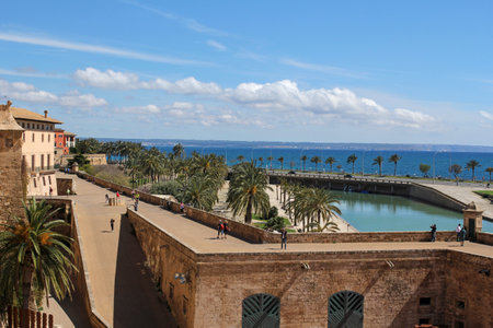 seaside and Parc de la Mar in Palma de Mallorca, Majorca, Spainのeditorial素材
