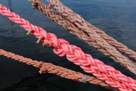 closeup of colorful ship ropesの写真素材