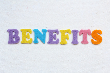benefits word on white handmade paper textureの写真素材