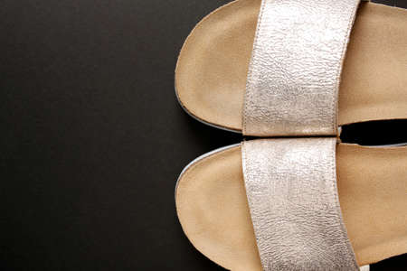 Elegant female shoes on black backgroundの写真素材