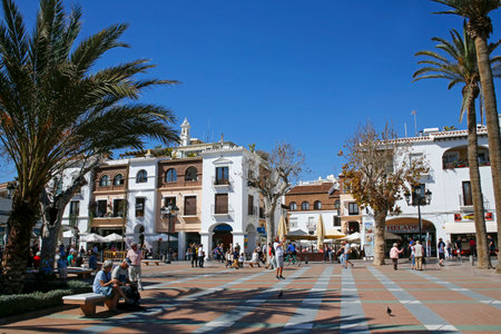 NERJA, COSTA DEL SOL, SPAIN, MARCH 12, 2017: Plaza Balcon de Europa, Nerja is a famous resort on Costa del Sol situated 50 km from Malaga.のeditorial素材