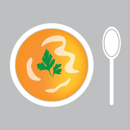 Pumpkin soup with spoon- vector illustrationのイラスト素材