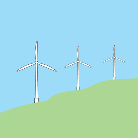 A windmills on green field vector illustrationのイラスト素材