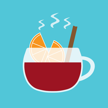 mulled vine with slice of orange and cinnamon- vector illustrationのイラスト素材
