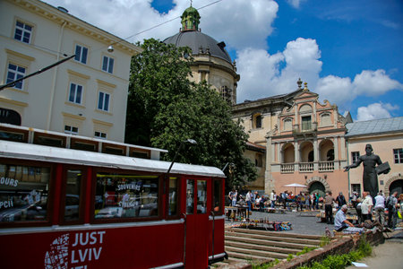 Lviv, Ukraine - june 2, 2019: old  book market under monument to Ivan Fedorov near Dominican Cathedral in Lvivのeditorial素材