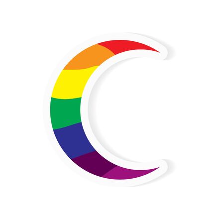 moon or letter C textured with rainbow sticker- vector illustrationのイラスト素材