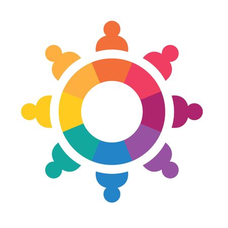 colorful round table and chairs icon, teamwork concept- vector illustrationのイラスト素材