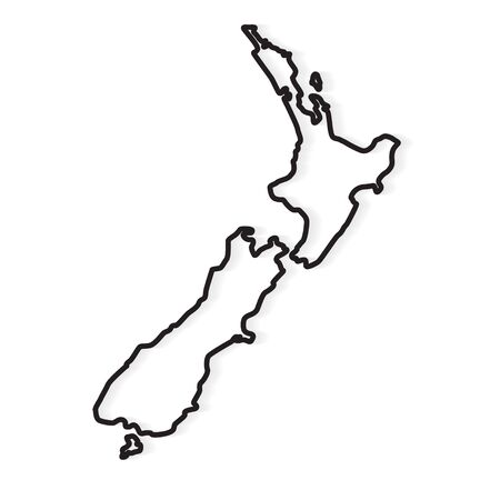 black abstract outline of New Zealand map- vector illustrationのイラスト素材