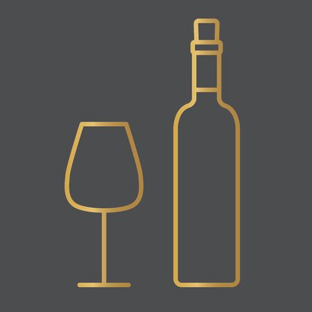 golden wine glass and bottle icon - vector illustrationのイラスト素材