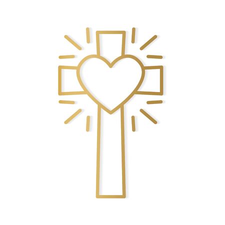 golden cross and heart, mercy concept- vector illustrationのイラスト素材