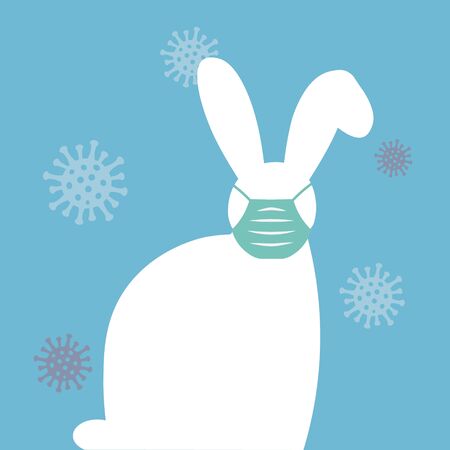 easter bunny wearing protective medical mask -vector illustrationのイラスト素材