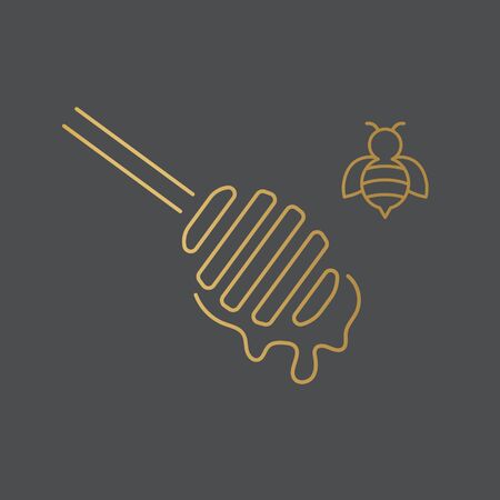 golden honey dripper and bee icon - vector illustrationのイラスト素材