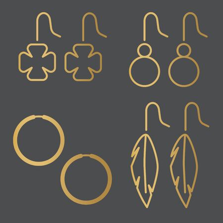 set of golden earrings - vector illustrationのイラスト素材