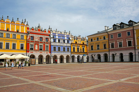 ZamoÅÄ, Poland - june 7, 2020: beautiful Market Square of ZamoÅÄ. It's renaissance town UNESCO World Heritage Site. Located in Lublin Voivodeship, southeastern Polandのeditorial素材