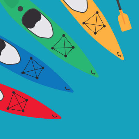 colorful kayaks - vector illustrationのイラスト素材